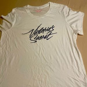 Victoria’s Secret White T-Shirt with blue sparkle logo in the front